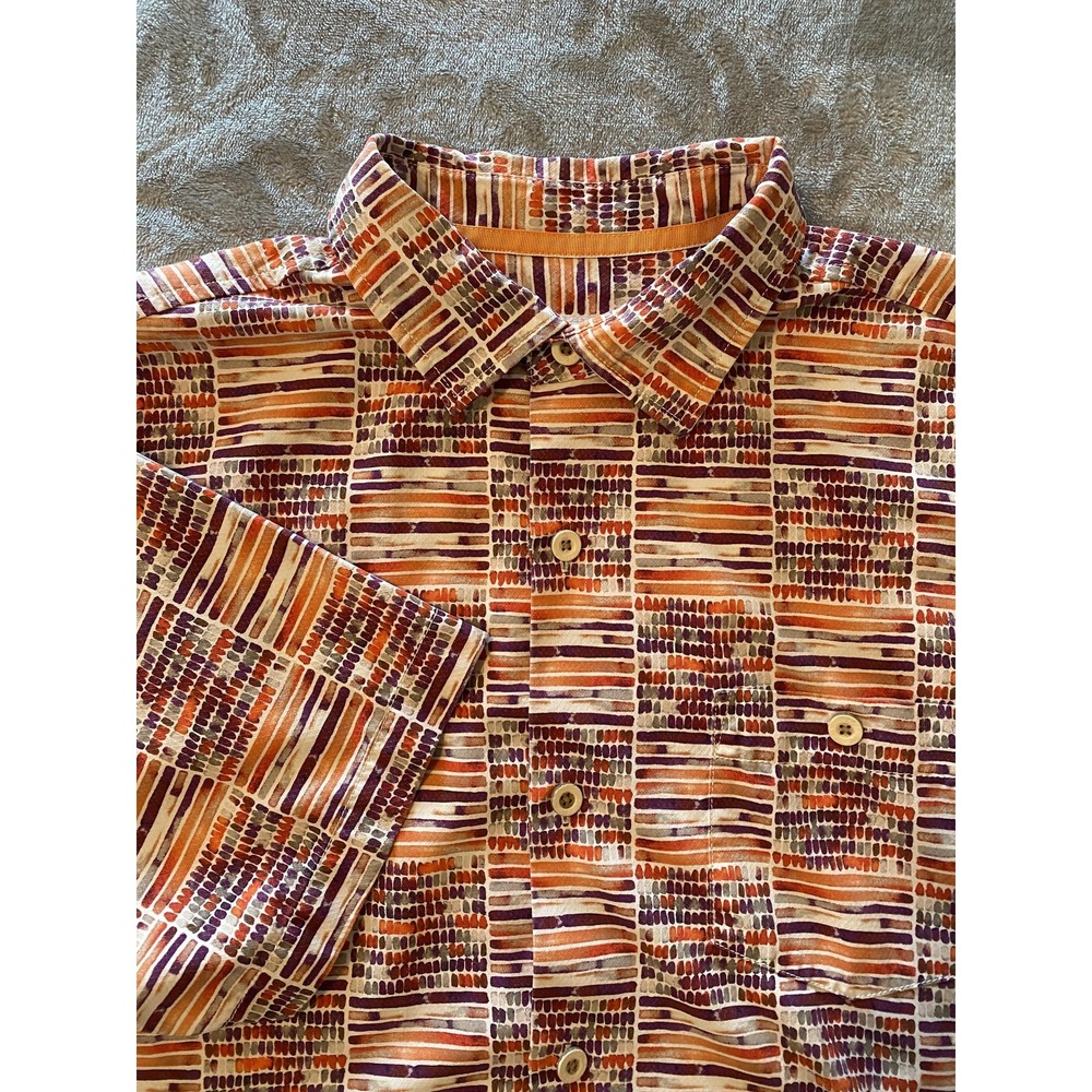 Tommy Bahama Shirt Mens Large Orange Purple‎ Silk Blend IslandZone Coastal Beach